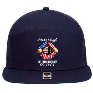 Never Forget 343 Fallen Heroes 091101 September 11 7 Panel Mesh Trucker Snapback Hat