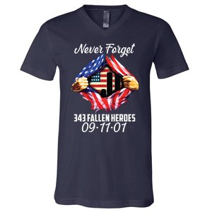 Never Forget 343 Fallen Heroes 091101 September 11 V-Neck T-Shirt