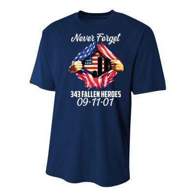 Never Forget 343 Fallen Heroes 091101 September 11 Youth Performance Sprint T-Shirt