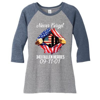 Never Forget 343 Fallen Heroes 091101 September 11 Women's Tri-Blend 3/4-Sleeve Raglan Shirt