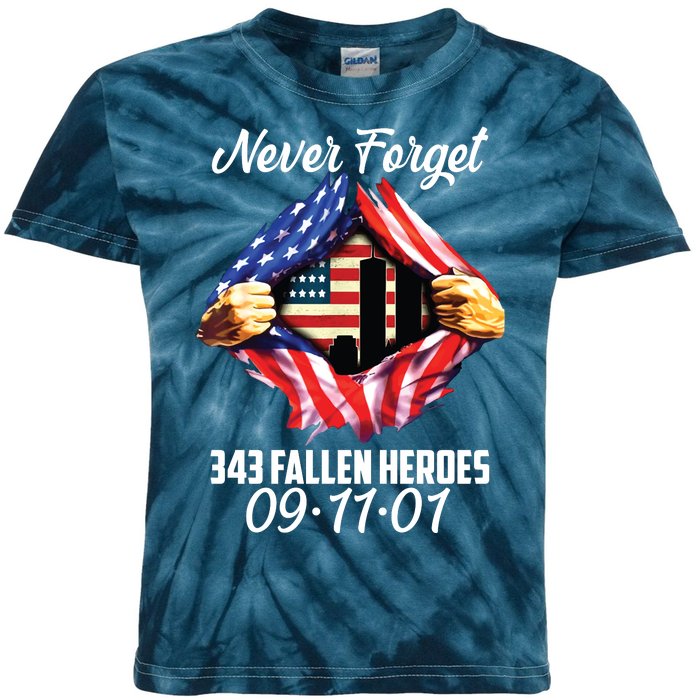 Never Forget 343 Fallen Heroes 091101 September 11 Kids Tie-Dye T-Shirt