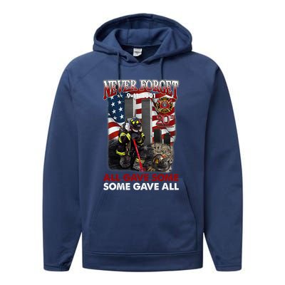 Never Forget 9112001 20th Anniversary Firefighters Gift Performance Fleece Hoodie