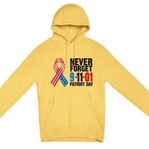 Never Forget 9.11.01 USA Ribbon Patriot Day Premium Pullover Hoodie