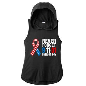 Never Forget 9.11.01 USA Ribbon Patriot Day Ladies PosiCharge Tri-Blend Wicking Draft Hoodie Tank