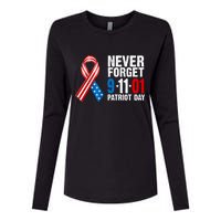 Never Forget 9.11.01 USA Ribbon Patriot Day Womens Cotton Relaxed Long Sleeve T-Shirt