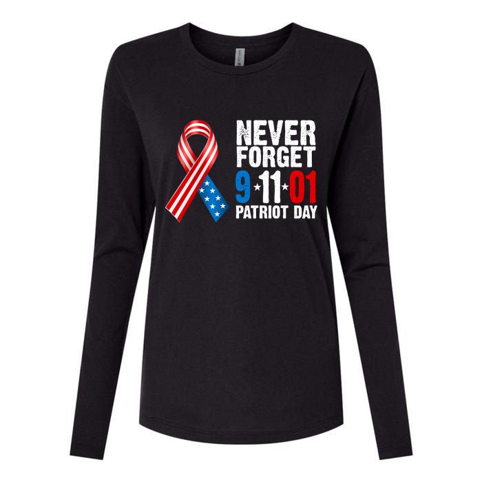 Never Forget 9.11.01 USA Ribbon Patriot Day Womens Cotton Relaxed Long Sleeve T-Shirt