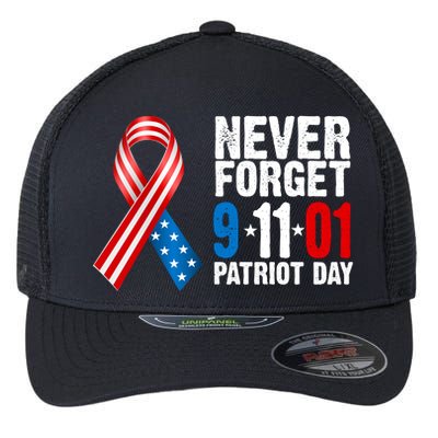 Never Forget 9.11.01 USA Ribbon Patriot Day Flexfit Unipanel Trucker Cap