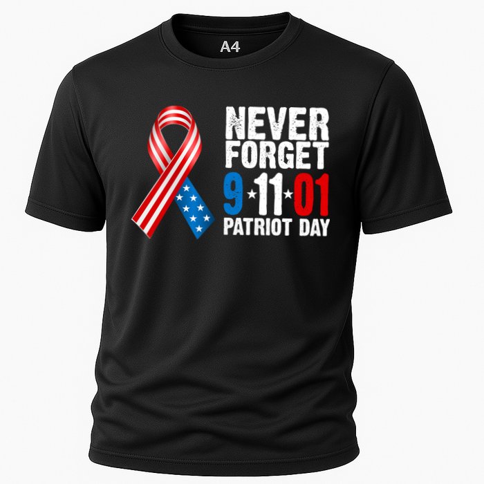 Never Forget 9.11.01 USA Ribbon Patriot Day Cooling Performance Crew T-Shirt