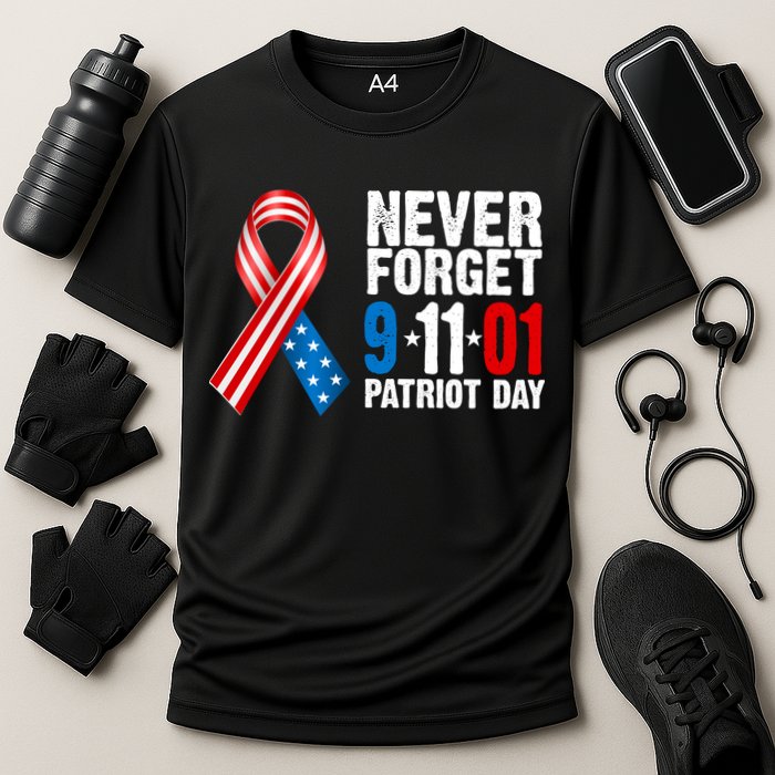 Never Forget 9.11.01 USA Ribbon Patriot Day Cooling Performance Crew T-Shirt