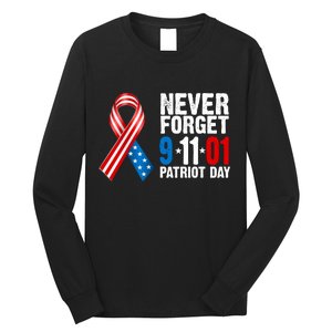 Never Forget 9.11.01 USA Ribbon Patriot Day Long Sleeve Shirt