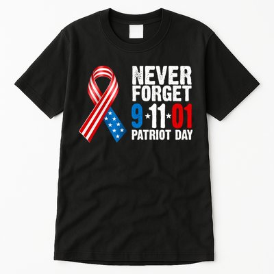 Never Forget 9.11.01 USA Ribbon Patriot Day Tall T-Shirt