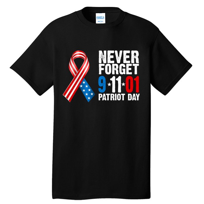 Never Forget 9.11.01 USA Ribbon Patriot Day Tall T-Shirt