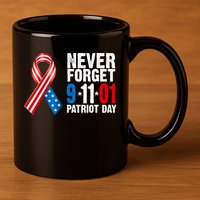 Never Forget 9.11.01 USA Ribbon Patriot Day 11oz C Handle Ceramic Mug