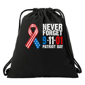 Never Forget 9.11.01 USA Ribbon Patriot Day Drawstring Bag