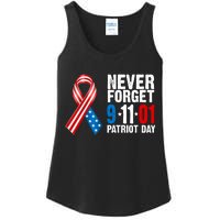 Never Forget 9.11.01 USA Ribbon Patriot Day Ladies Essential Tank