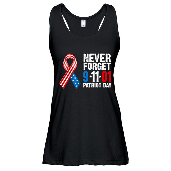 Never Forget 9.11.01 USA Ribbon Patriot Day Ladies Essential Flowy Tank