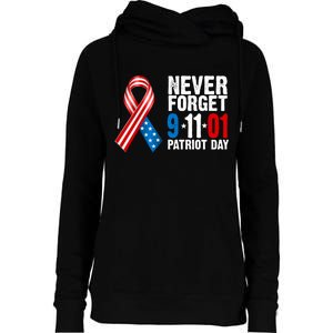 Never Forget 9.11.01 USA Ribbon Patriot Day Womens Funnel Neck Pullover Hood