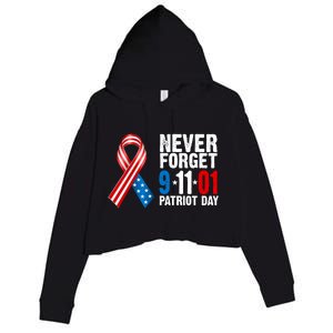 Never Forget 9.11.01 USA Ribbon Patriot Day Crop Fleece Hoodie