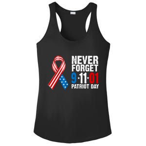 Never Forget 9.11.01 USA Ribbon Patriot Day Ladies PosiCharge Competitor Racerback Tank