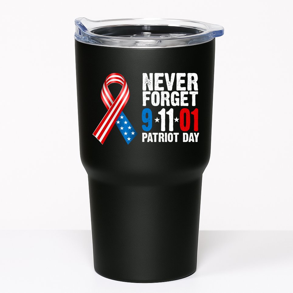 Never Forget 9.11.01 USA Ribbon Patriot Day Tumbler