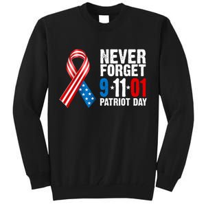 Never Forget 9.11.01 USA Ribbon Patriot Day Tall Sweatshirt