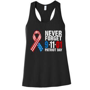 Never Forget 9.11.01 USA Ribbon Patriot Day Women's Racerback Tank