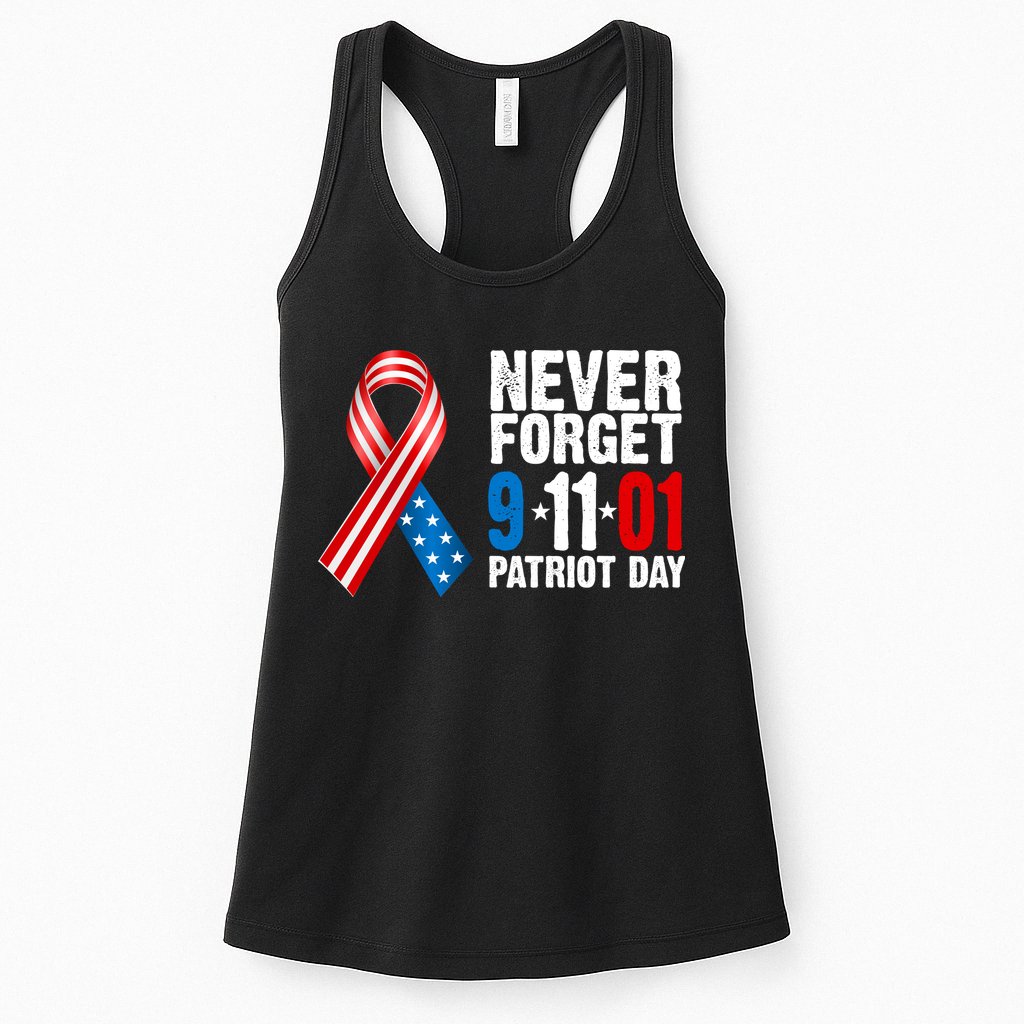 Never Forget 9.11.01 USA Ribbon Patriot Day Womens Tank Top