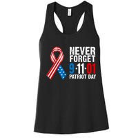 Never Forget 9.11.01 USA Ribbon Patriot Day Women's Racerback Tank