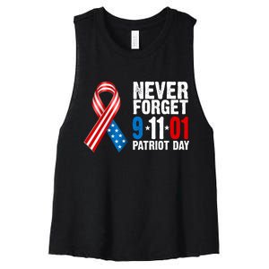 Never Forget 9.11.01 USA Ribbon Patriot Day Women's Racerback Cropped Tank