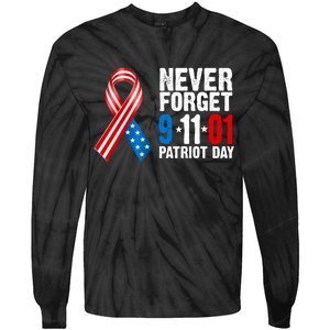 Never Forget 9.11.01 USA Ribbon Patriot Day Tie-Dye Long Sleeve Shirt