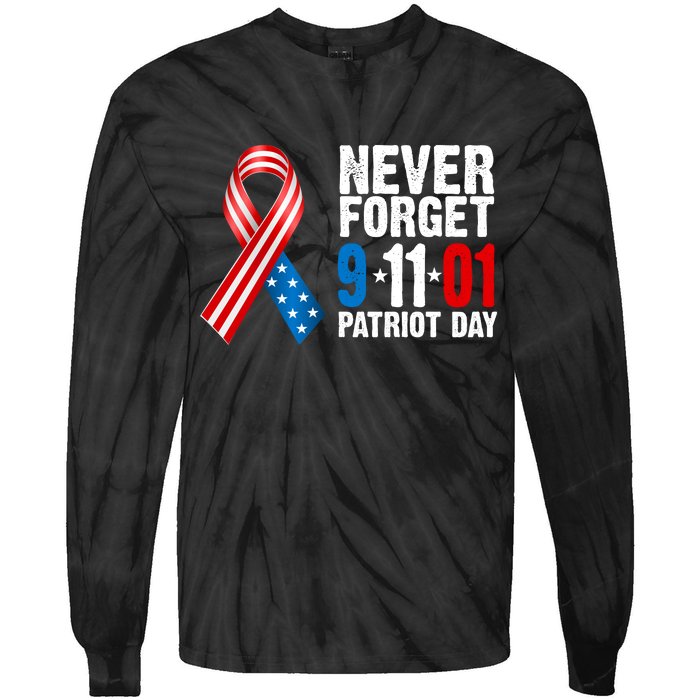 Never Forget 9.11.01 USA Ribbon Patriot Day Tie-Dye Long Sleeve Shirt