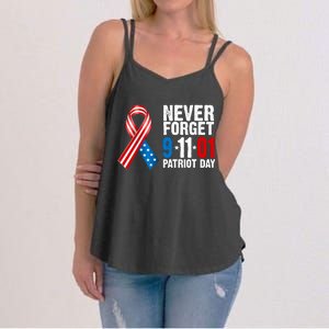 Never Forget 9.11.01 USA Ribbon Patriot Day Women's Strappy Tank