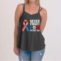 Never Forget 9.11.01 USA Ribbon Patriot Day Women's Strappy Tank