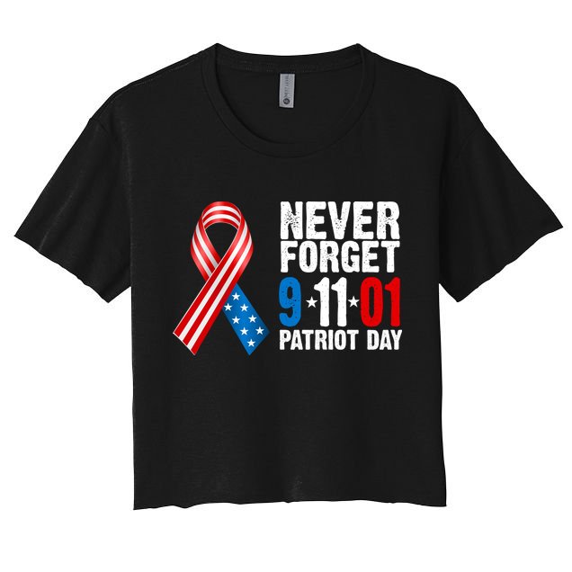 Never Forget 9.11.01 USA Ribbon Patriot Day Crop Top