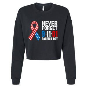 Never Forget 9.11.01 USA Ribbon Patriot Day Cropped Pullover Crew