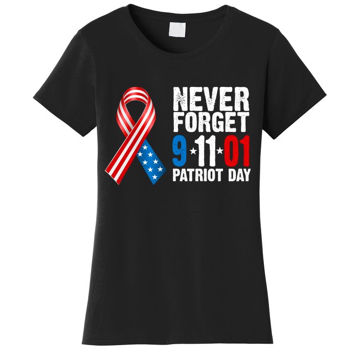 Never Forget 9.11.01 USA Ribbon Patriot Day Women's T-Shirt