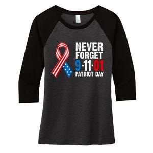 Never Forget 9.11.01 USA Ribbon Patriot Day Women's Tri-Blend 3/4-Sleeve Raglan Shirt