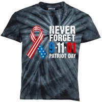 Never Forget 9.11.01 USA Ribbon Patriot Day Kids Tie-Dye T-Shirt