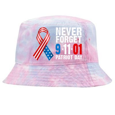 Never Forget 9.11.01 USA Ribbon Patriot Day Tie-Dyed Bucket Hat