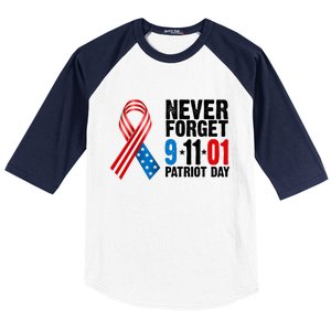 Never Forget 9.11.01 USA Ribbon Patriot Day Baseball Sleeve Shirt