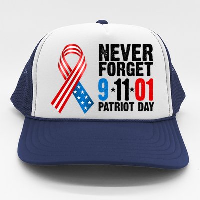 Never Forget 9.11.01 USA Ribbon Patriot Day Trucker Hat