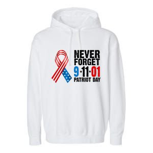 Never Forget 9.11.01 USA Ribbon Patriot Day Garment-Dyed Fleece Hoodie