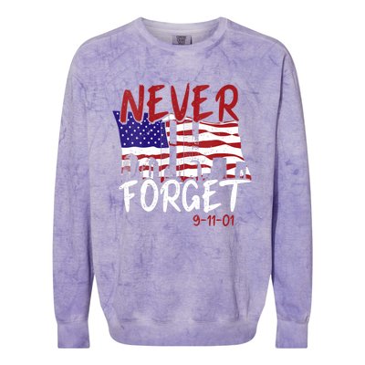 Never Forget 9/11/01 Patriot Day Memorial Colorblast Crewneck Sweatshirt