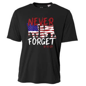 Never Forget 9/11/01 Patriot Day Memorial Cooling Performance Crew T-Shirt