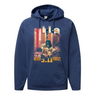 Never Forget 9 11 September 11 Memorial New York City Firefighter Performance Fleece Hoodie