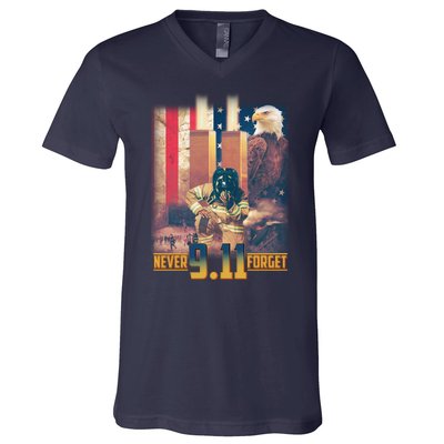 Never Forget 9 11 September 11 Memorial New York City Firefighter V-Neck T-Shirt