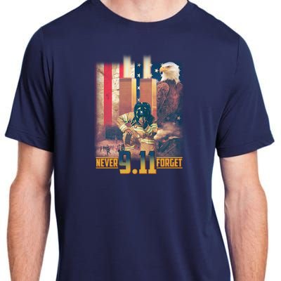 Never Forget 9 11 September 11 Memorial New York City Firefighter Adult ChromaSoft Performance T-Shirt