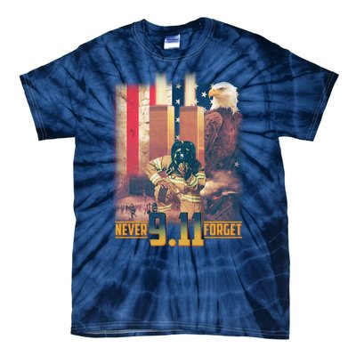 Never Forget 9 11 September 11 Memorial New York City Firefighter Tie-Dye T-Shirt