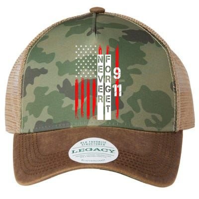 Never Forget 9 11 Nine Eleven Memorial Distressed US American Flag Legacy Tie Dye Trucker Hat