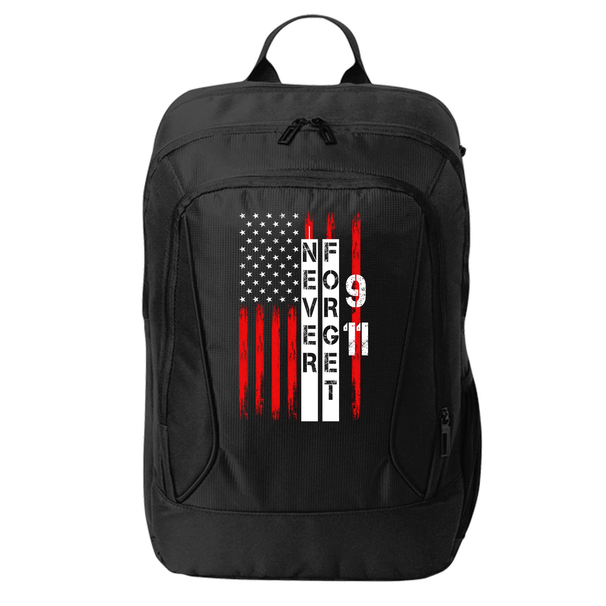 Never Forget 9 11 Nine Eleven Memorial Distressed US American Flag City Backpack